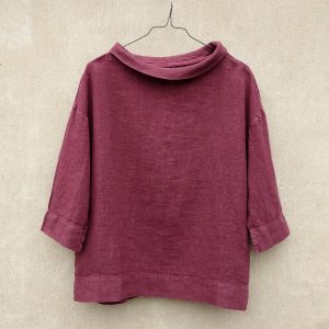 OWN linneblus med nedvikt krage - Burgundy