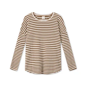 Randig långärmad t-shirt med ledig passform - Chestnut/offwhite