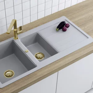 Mässingfärgad Bottenventil med Pop upp reglage och överrinningsskydd