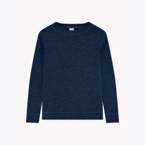 Långärmad tröja i merinoull med bred fåll - Midnight Blue