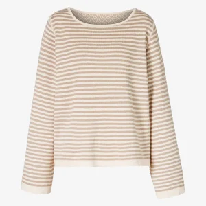 Vändbar stickad tröja i ekologisk bomull - Sand/creme